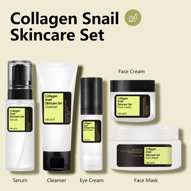 Korean Cosmetics Beauty Factory OEM Skin Care Products Face Serum Anti Aging Facial Mask Cream Snail Collagen Skincare Set