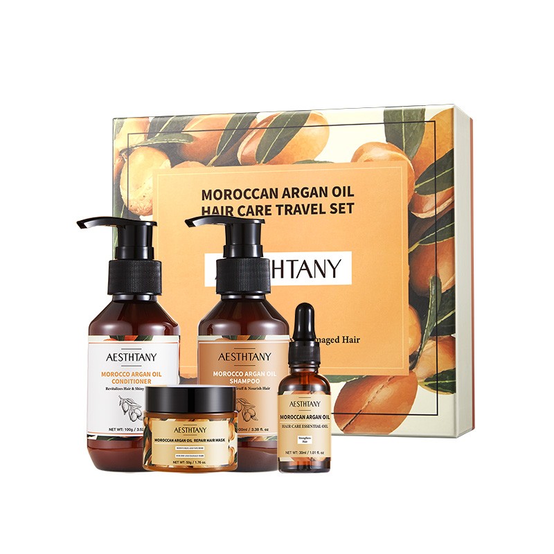 AESTHTANY Moroccan Argan Oil Shampoo Conditioner Hair Oil Repair Mask Hair Care Travel Set