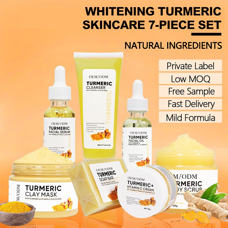 Private Label  Beauty Facial Anti-Aging Tumeric Face Organic Whitening Turmeric Skincare 7-piece Set Skin Care Set