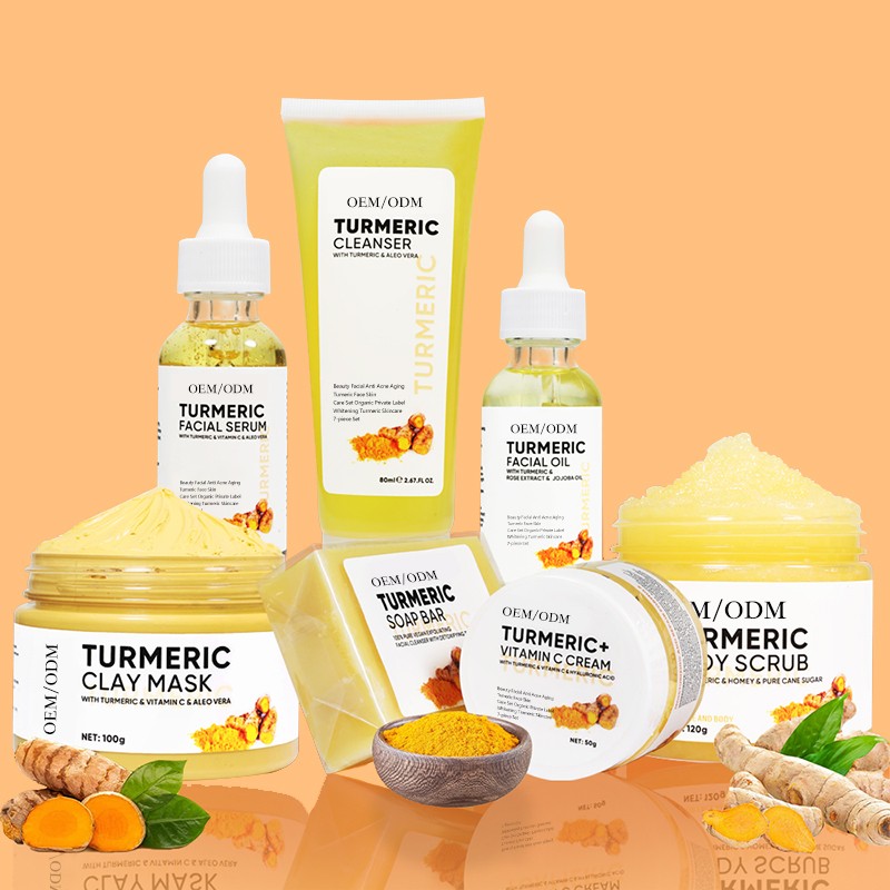 Private Label  Beauty Facial Anti-Aging Tumeric Face Organic Whitening Turmeric Skincare 7-piece Set Skin Care Set