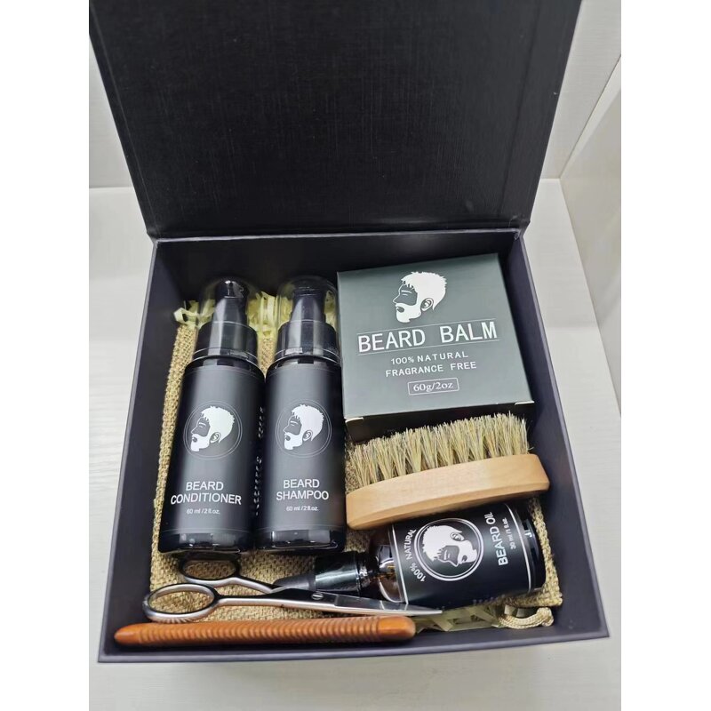Beard Growth Kit Factory - Private Label Natural with Oil Balm Comb Massager
