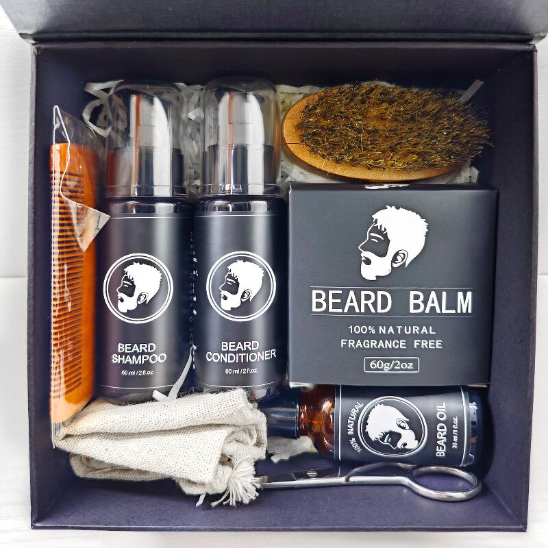 Beard Growth Kit Factory - Private Label Cleaning Roller Serum Balm Gift Set