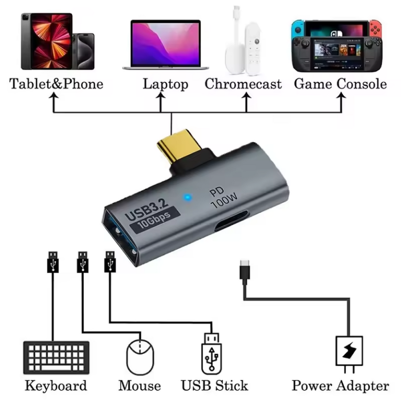 USB C Converter Factory - OEM 2 in 1 PD 100W OTG 10Gbps Data Transmission