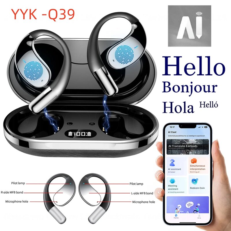 AI Sports Earphones Factory - OEM/ODM Two-Way Translator HD Sound Smart Screen