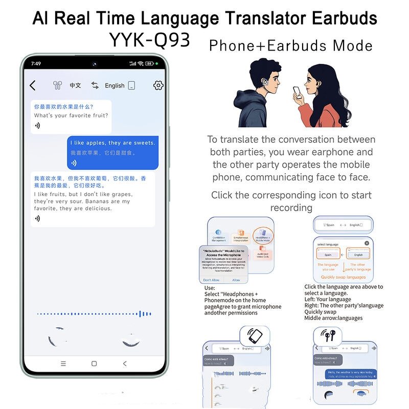 AI Translator Earbuds Factory - OEM/ODM Two-Way Translator Smart Screen Travel