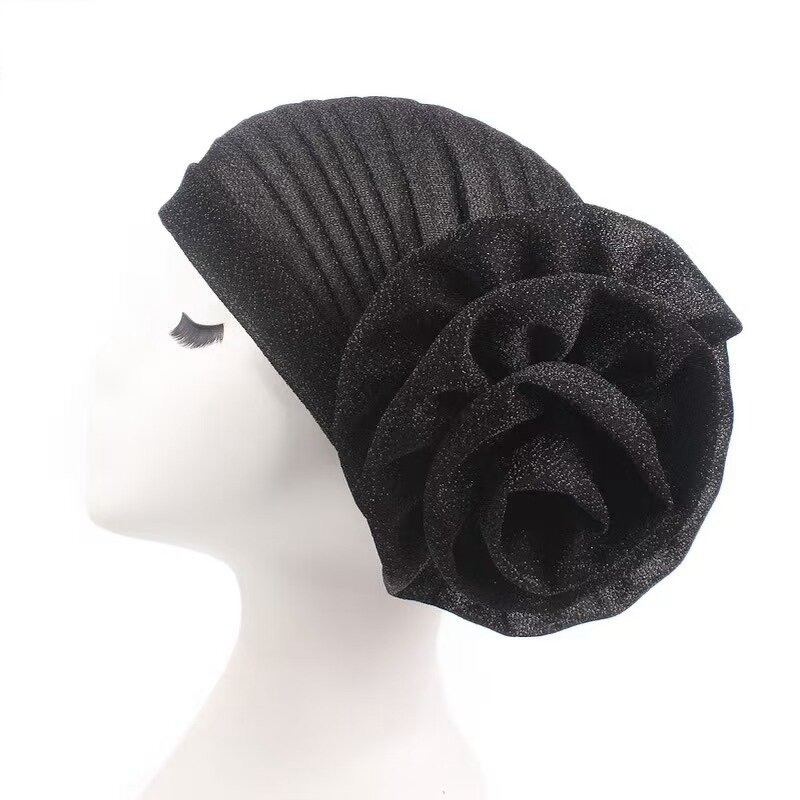 Glitter Turban Manufacturer - OEM Luxury Stretchable Flower Muslim Beanie