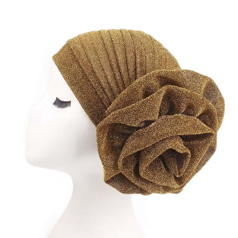 Glitter Turban Manufacturer - OEM Luxury Stretchable Flower Muslim Beanie