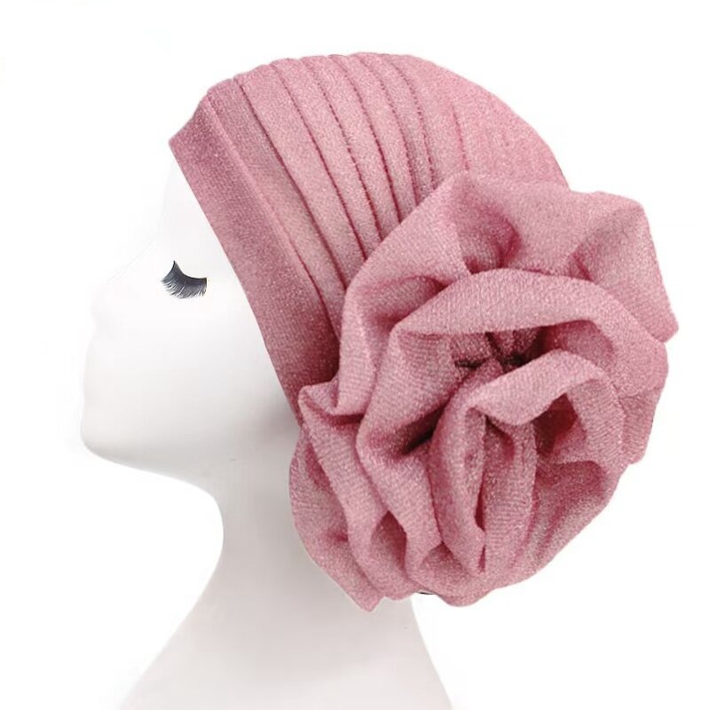 Glitter Turban Manufacturer - OEM Luxury Stretchable Flower Muslim Beanie