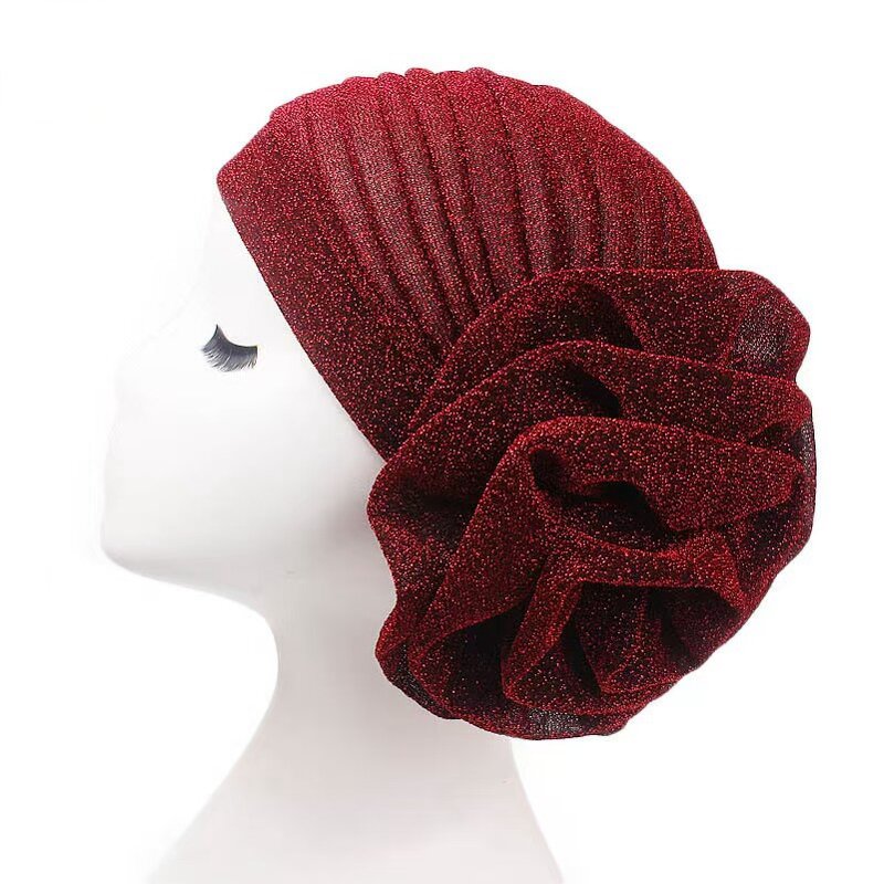 Glitter Turban Manufacturer - OEM Luxury Stretchable Flower Muslim Beanie