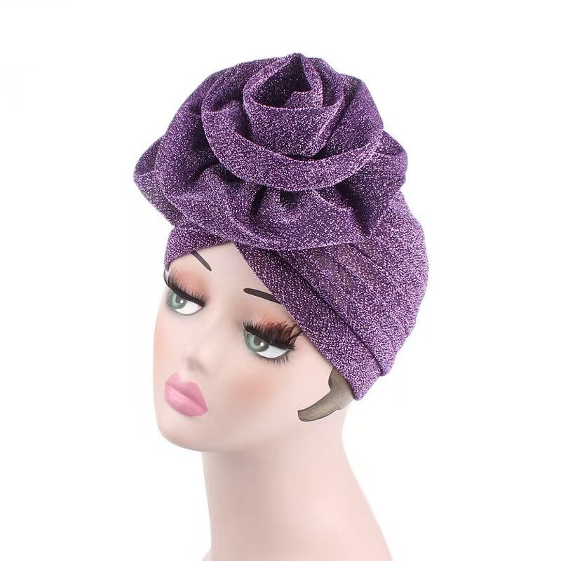 Glitter Turban Manufacturer - OEM Luxury Stretchable Flower Muslim Beanie