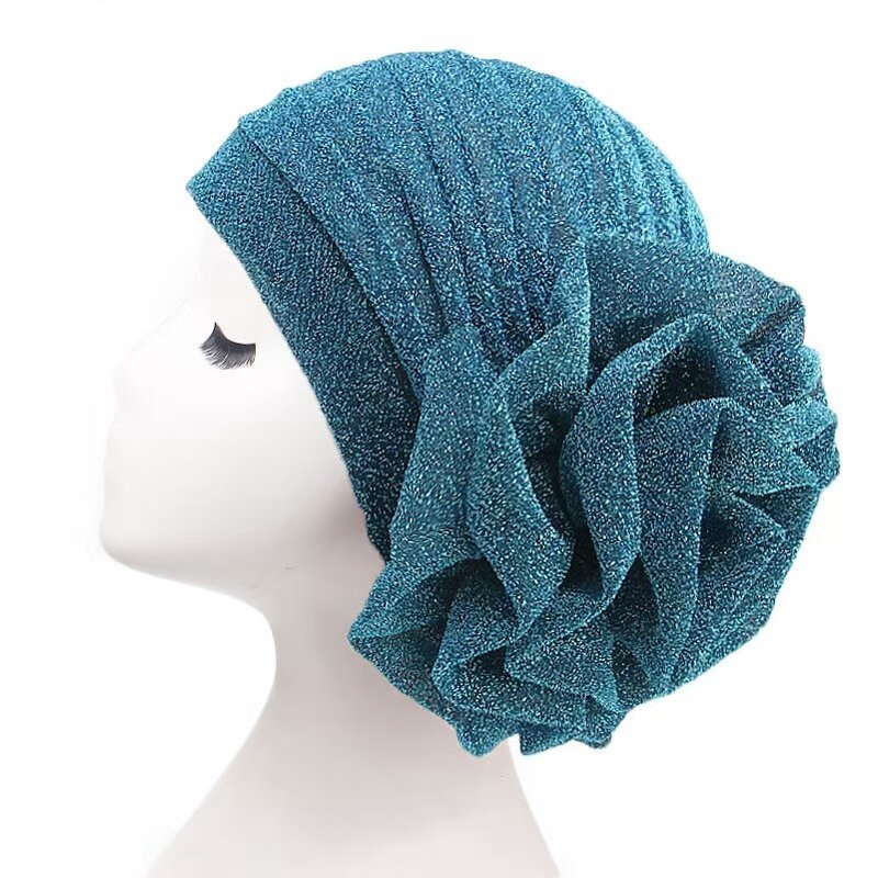 Glitter Turban Manufacturer - OEM Luxury Stretchable Flower Muslim Beanie