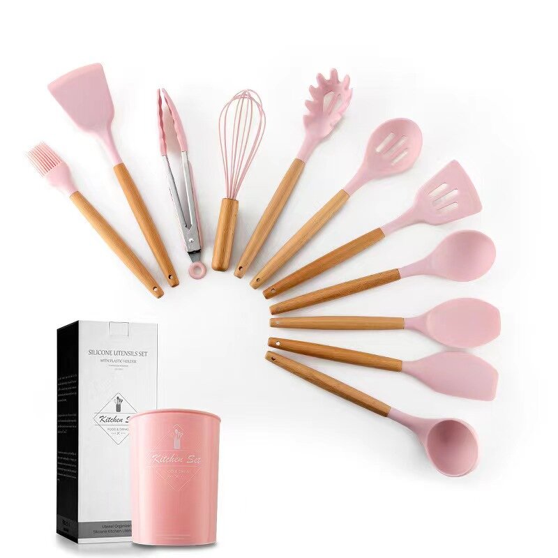 Silicone Kitchenware Set Manufacturer - OEM 12-Piece Multifunctional Wooden Handle