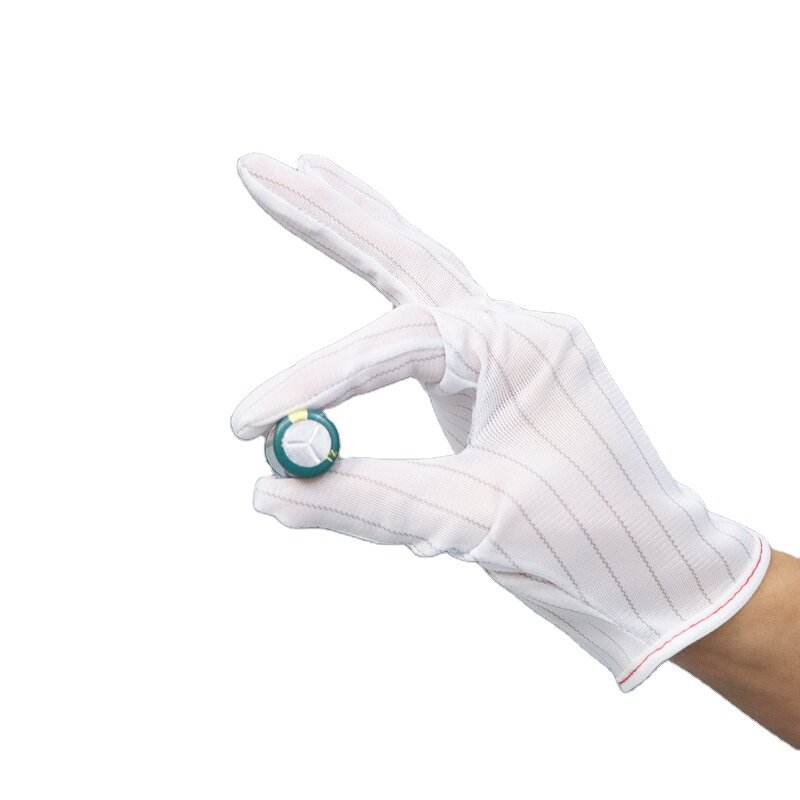 ESD Gloves Factory - OEM/ODM Lint Free Cleanroom White Anti-static Polyester Stripe