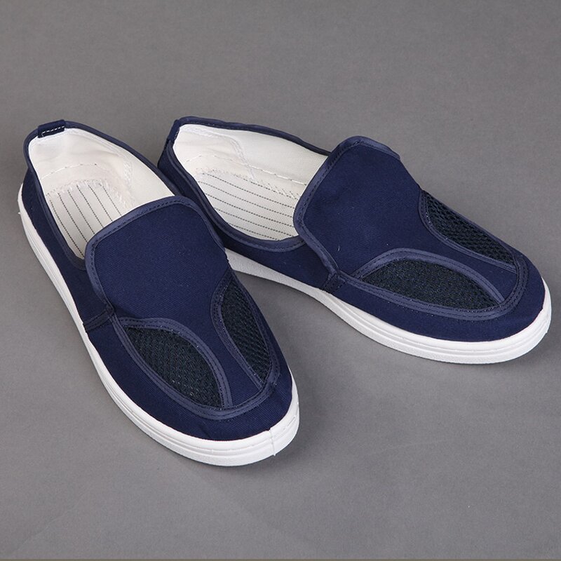 ESD Cleanroom Shoes Factory - High Quality White Blue Anti-static Pu 4 Holes