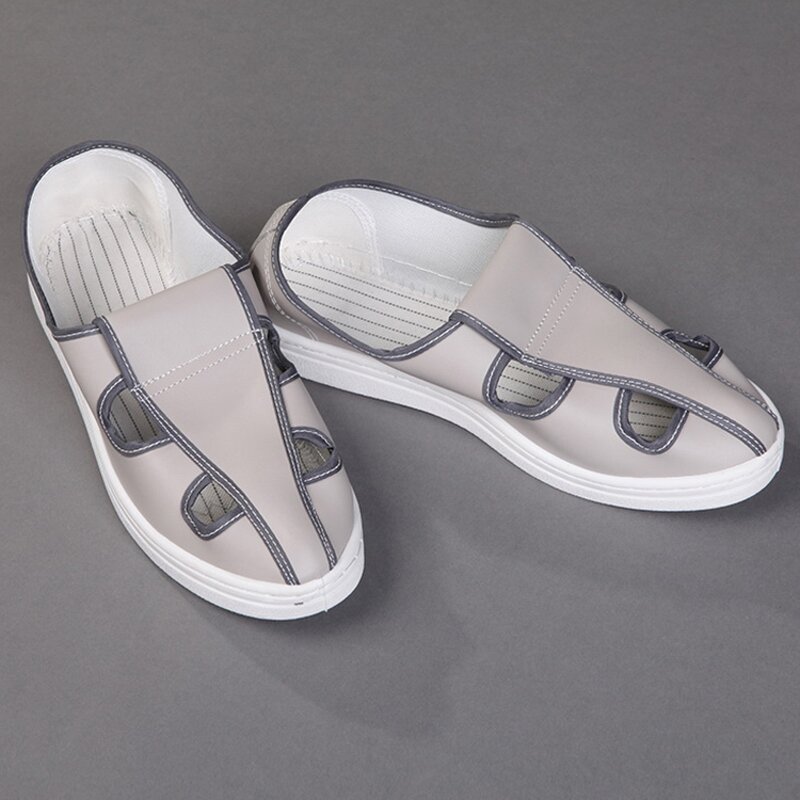 ESD Work Shoes Factory - Gray Breathable PU Sole Four Holes Soft Leather Uppers