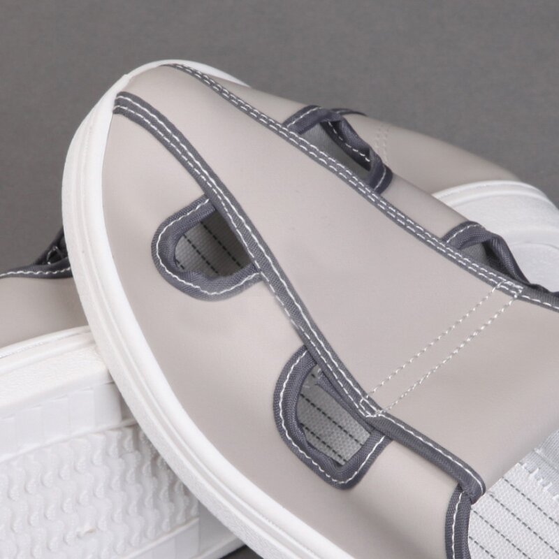 ESD Work Shoes Factory - Gray Breathable PU Sole Four Holes Soft Leather Uppers