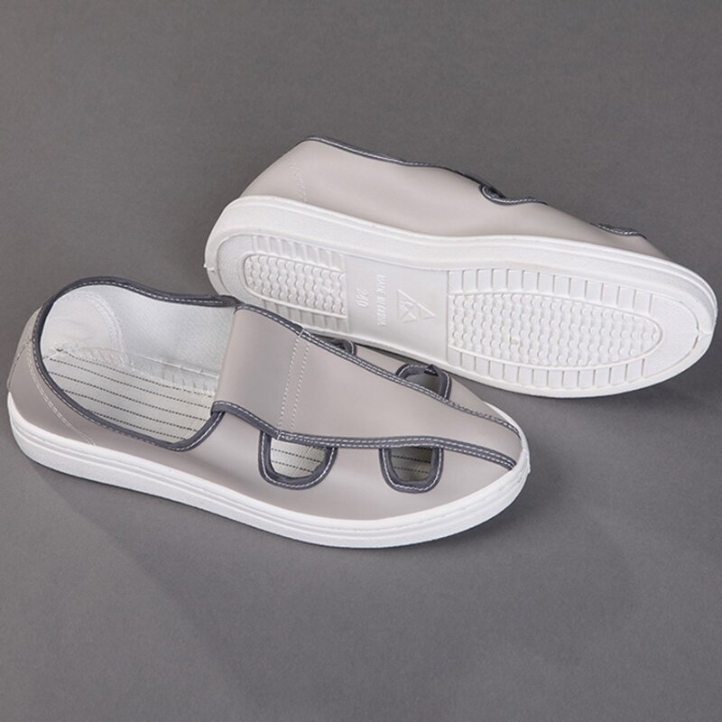 ESD Work Shoes Factory - Gray Breathable PU Sole Four Holes Soft Leather Uppers