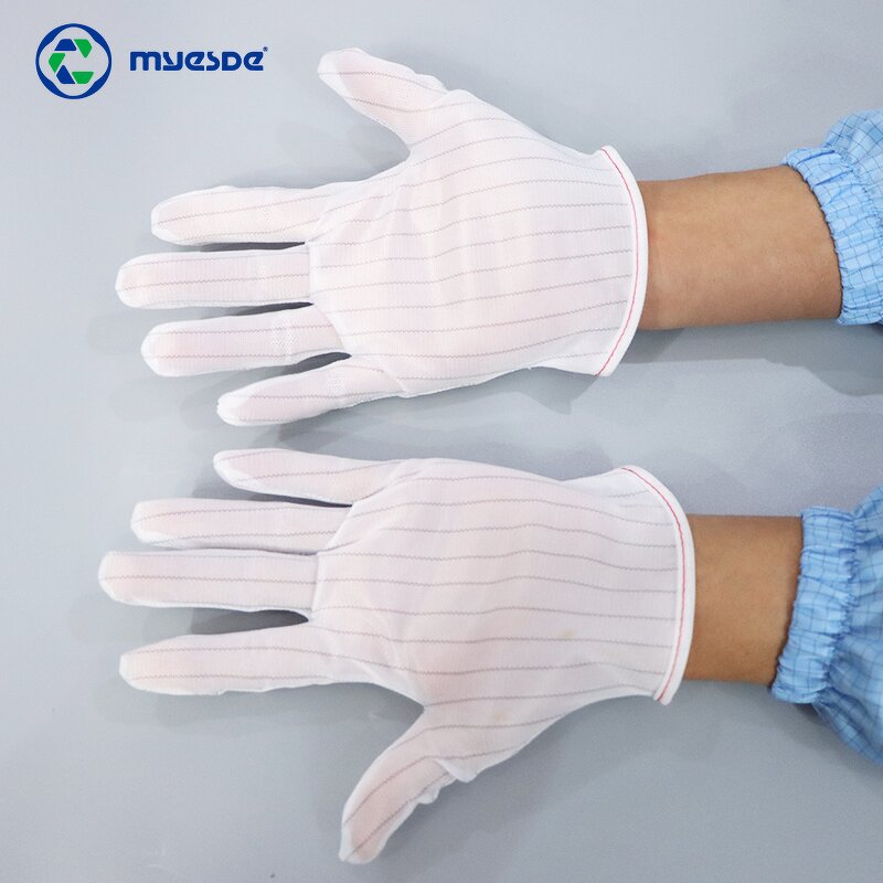 ESD Gloves Factory - OEM/ODM Lint Free Cleanroom White Anti-static Polyester Stripe