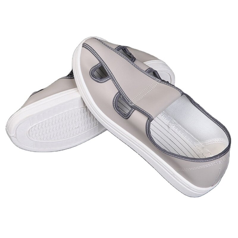 ESD Work Shoes Factory - Gray Breathable PU Sole Four Holes Soft Leather Uppers