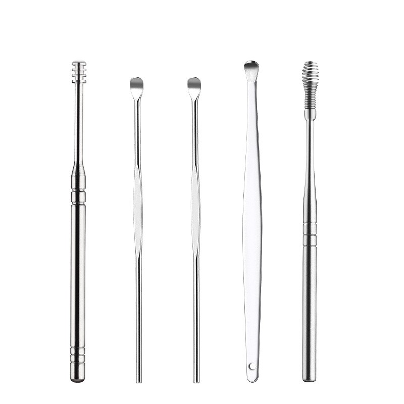 Ear Cleaner Ear Picking Tools Leather Pouch 6-Piece Set Stainless Steel Ear Scoop Double Head
