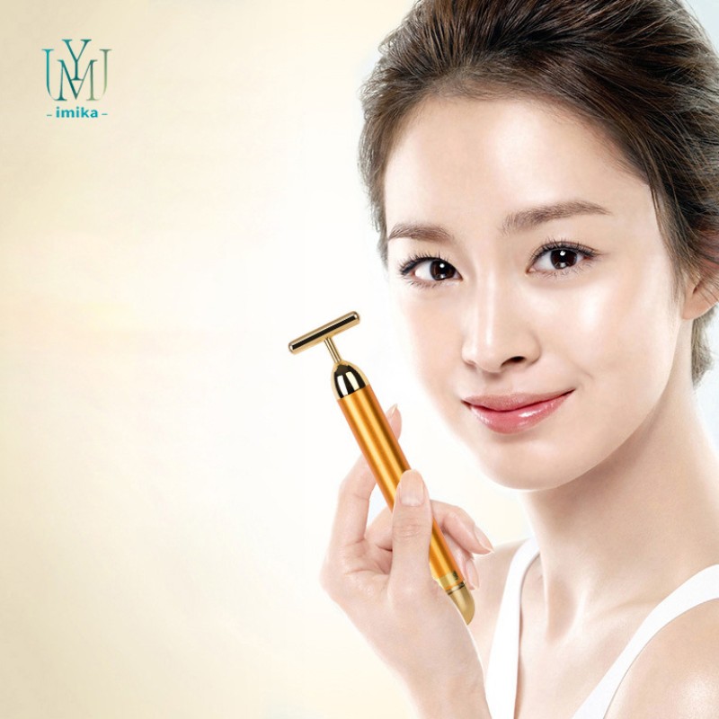 Electric 24K Gold  T-Shape Vibrating Beauty Bar Facial Massage Face Lifting Skin Electric Face Massager Facial Lifting Tool