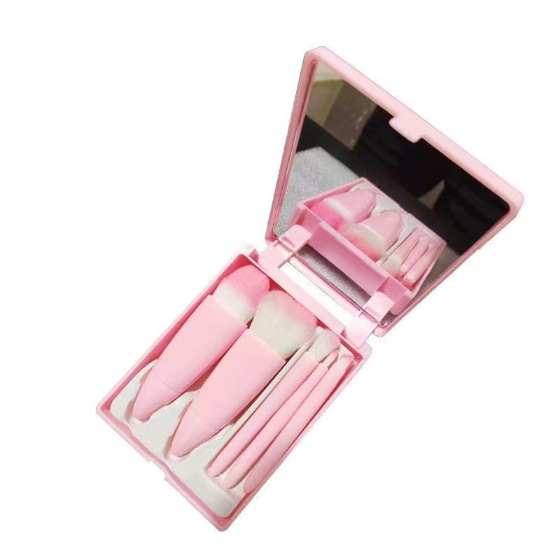 Hot Selling 5 in 1 Makeup Brushes Set with Mirror Portable Vegan Cosmetic Make up Tools Makeup Brush Set