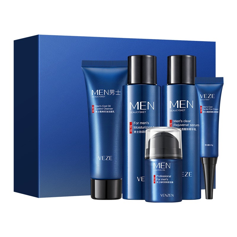 Best Selling Men Deep Moisturizing Hyaluronic Acid Skincare Kit Mens Skin Care Set Acne Removal 5 in 1 Skin Care Set for Man