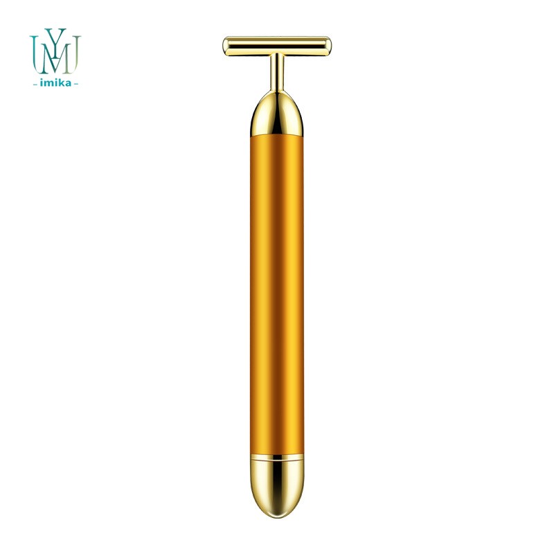 Electric 24K Gold  T-Shape Vibrating Beauty Bar Facial Massage Face Lifting Skin Electric Face Massager Facial Lifting Tool
