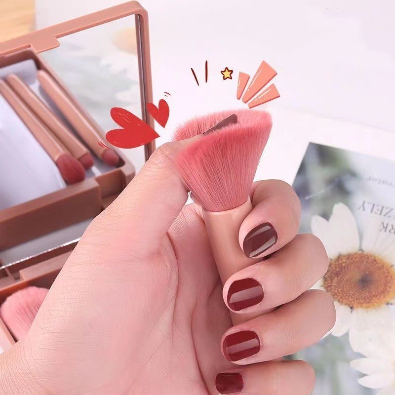 Hot Selling 5 in 1 Makeup Brushes Set with Mirror Portable Vegan Cosmetic Make up Tools Makeup Brush Set