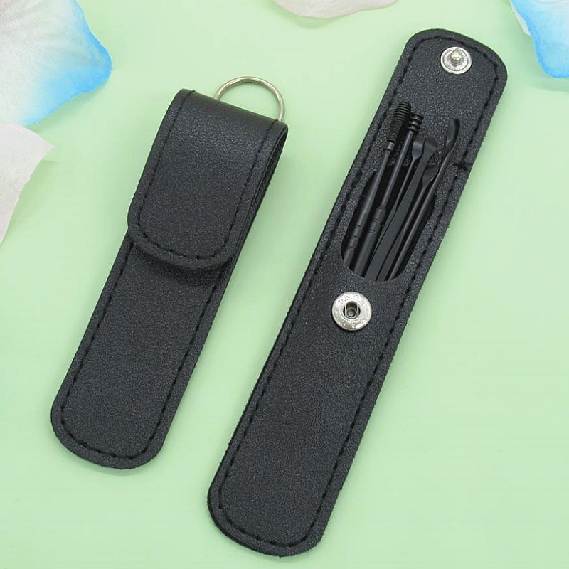 Reusable Portable Stainless Steel 6-piece Set Portable Spiral Leather Bag Ear Spoon Set Ear Picking Tool