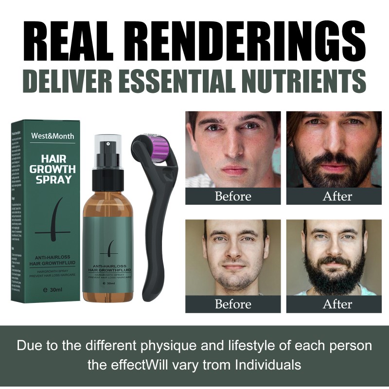 Custom logo Beard Growth Spray Set Promote Hair Growth Beard Growth Oil with Roller