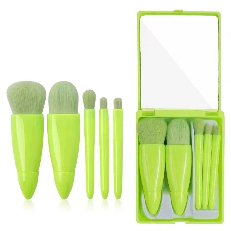 Hot Selling 5 in 1 Makeup Brushes Set with Mirror Portable Vegan Cosmetic Make up Tools Makeup Brush Set