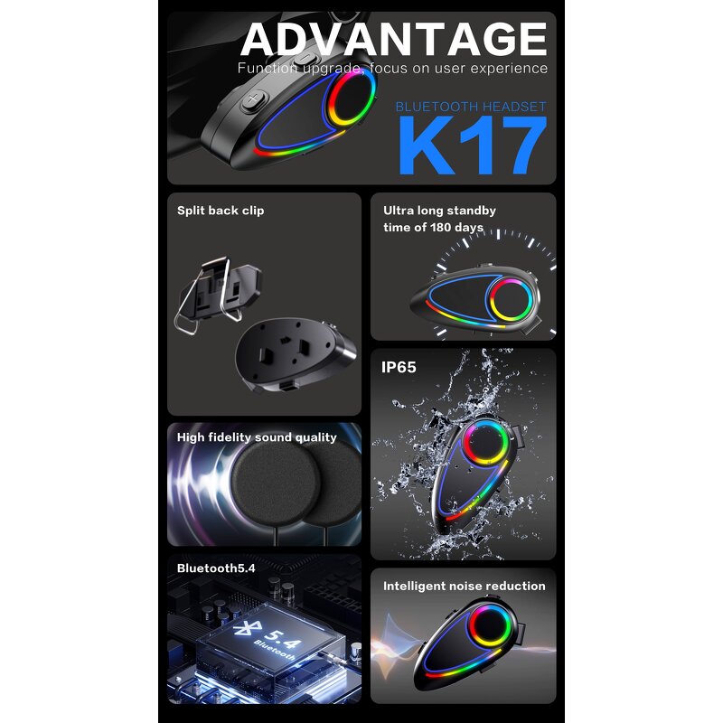 Helmet Earphone Factory - OEM/ODM Custom K17 BT 5.4 Noise Reduction Ambient Light Voice Assistant