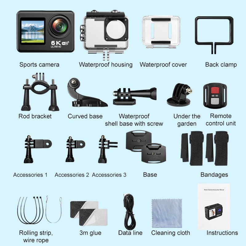 Action Camera Factory - OEM/ODM Custom Upgrade 6K Dual Screen Loop Recording WIFI 30M