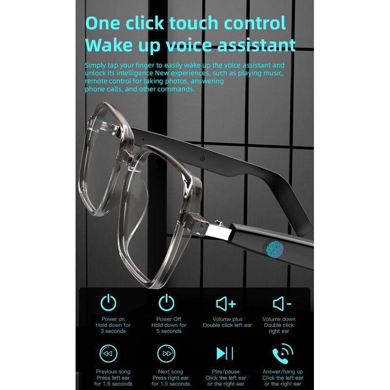 Smart Glasses Factory - OEM/ODM Custom Anti Blue Light Touch Control Air Conduction Wireless