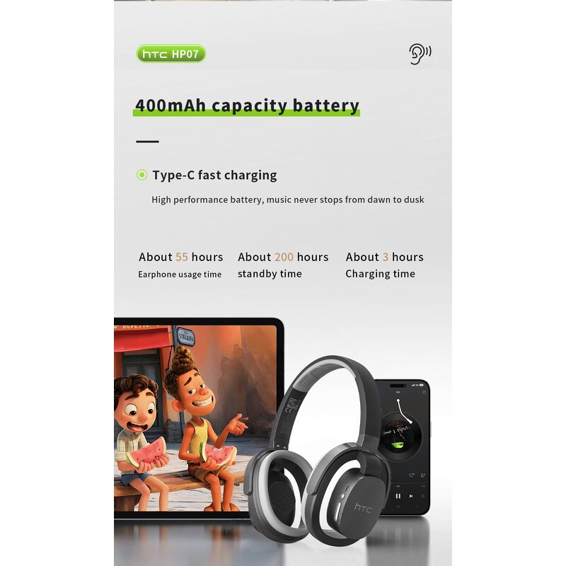 True Wireless Headphones Factory - OEM/ODM Custom HTC HP07 Noise Reduction Cancel BT 6.0