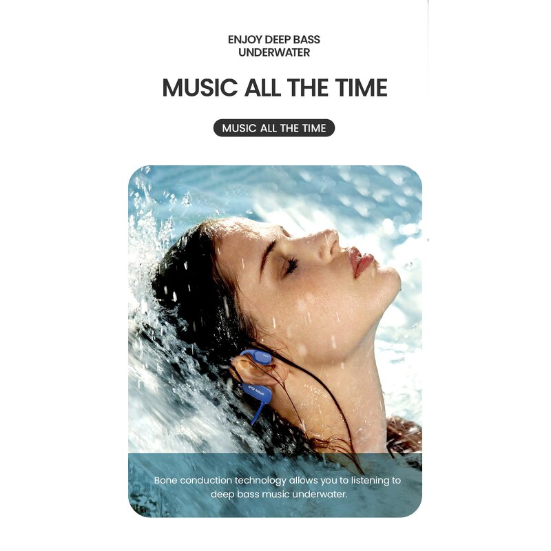 Swimming Headphones Factory - OEM/ODM Custom V5.2 8GB MP3 IP68 Waterproof Bone Conduction