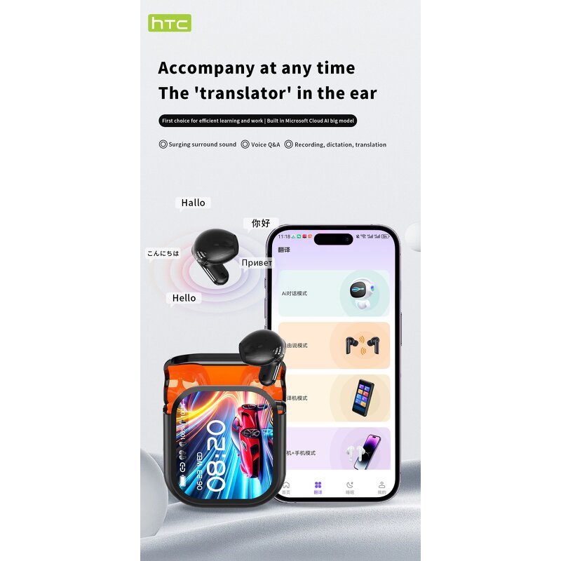 Chatgpt Earphone Factory - OEM/ODM Custom NE20 Real-time AI Translation BT 6.0 LCD Screen