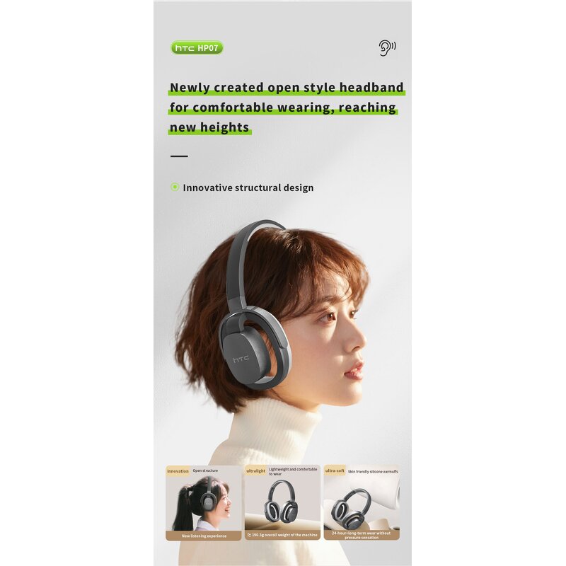 True Wireless Headphones Factory - OEM/ODM Custom HTC HP07 Noise Reduction Cancel BT 6.0