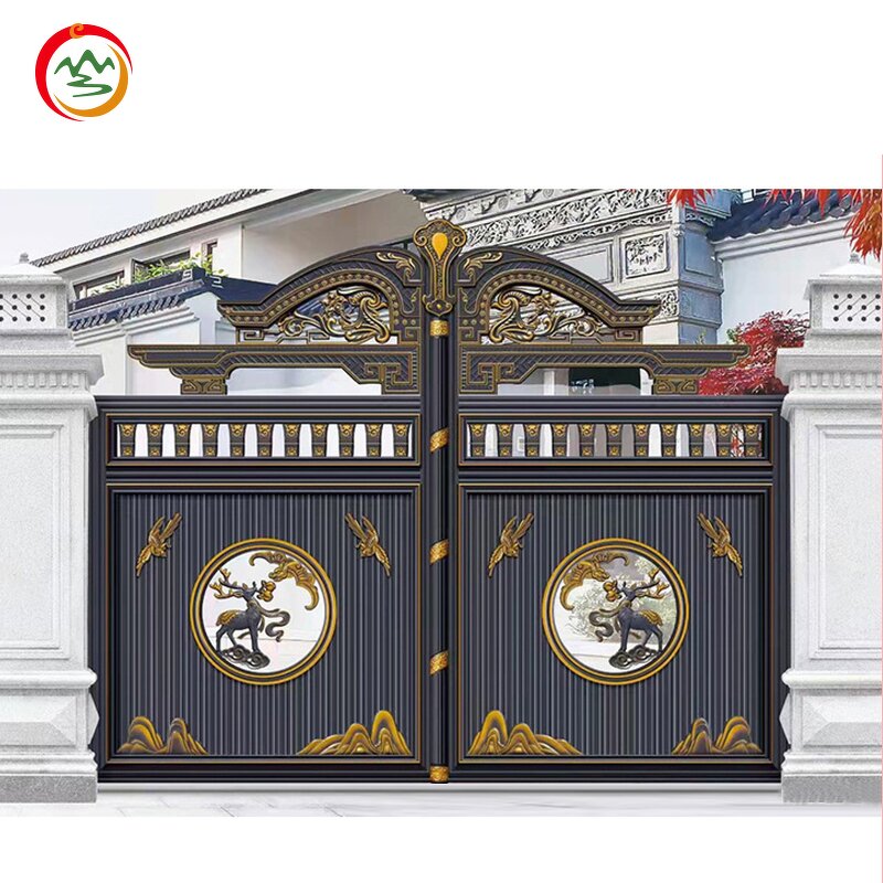 Cast Aluminum Gate Factory - OEM Golden Paint Outdoor Decoration Fence Courtyard Gate