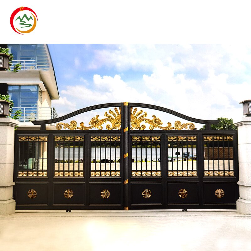 Cast Aluminum Gate Factory - OEM Golden Paint Outdoor Decoration Fence Courtyard Gate