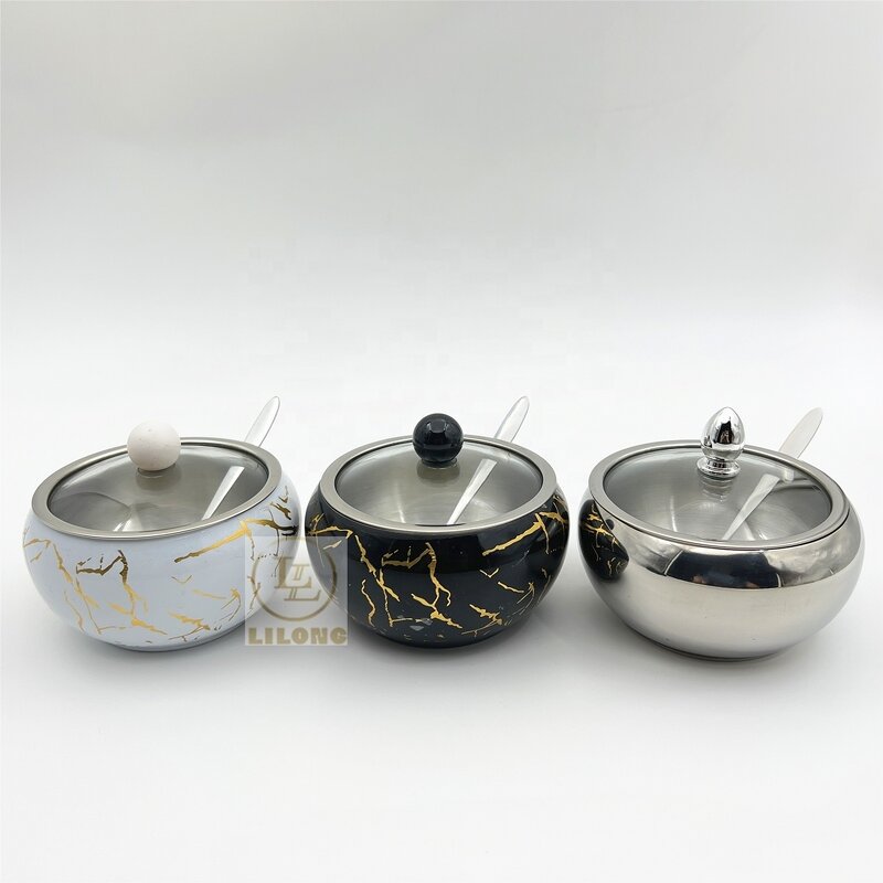 Seasoning Jar Manufacturer - OEM Hot Selling 11cm Stainless Steel Sugar Bowl with Spoon