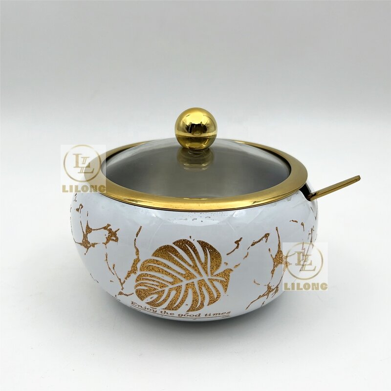 Sugar Bowl Manufacturer - OEM Hot Selling 9cm Stainless Steel with Spoon Glass Lid
