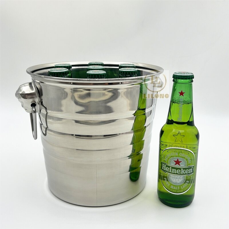Ice Bucket Factory - OEM Stainless Steel 3-7L Portable Thickened Round Head Champagne