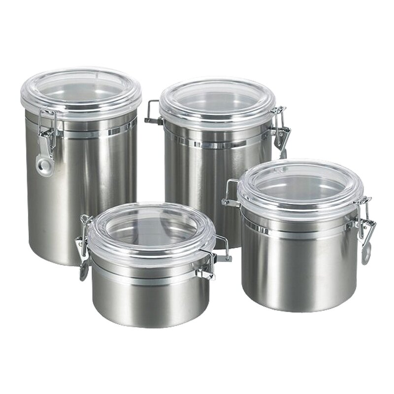 Coffee Sugar Canister Factory - OEM Stainless Steel 4pcs Round Kitchen Food Sealed