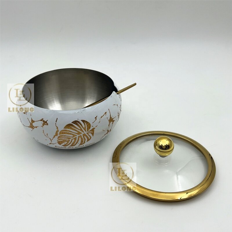 Sugar Bowl Manufacturer - OEM Hot Selling 9cm Stainless Steel with Spoon Glass Lid