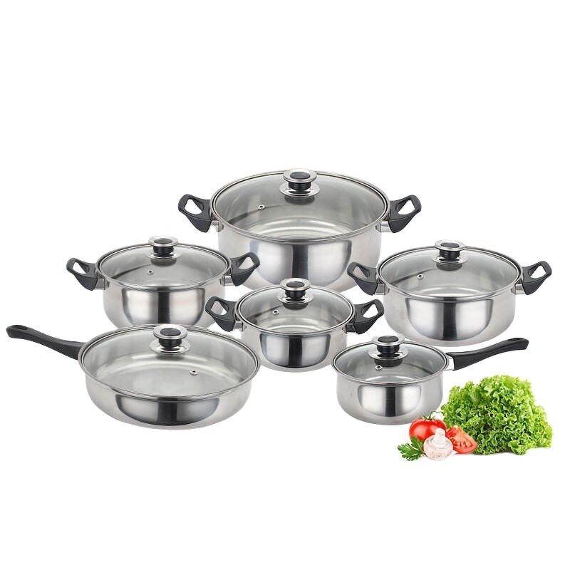 Cookware Set Factory - OEM Hot Selling Stainless Steel 12pcs with Black Bakelite