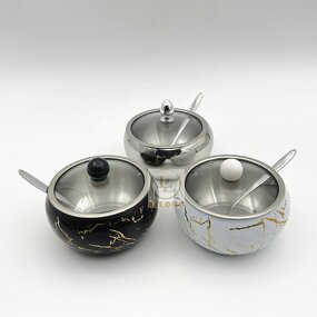 Seasoning Jar Manufacturer - OEM Hot Selling 11cm Stainless Steel Sugar Bowl with Spoon