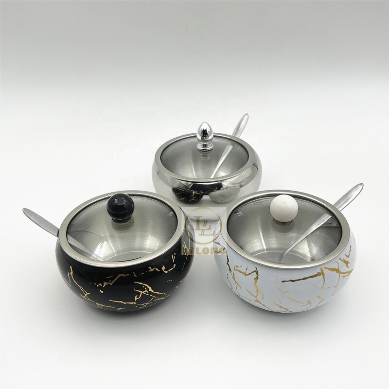 Seasoning Jar Manufacturer - OEM Hot Selling 11cm Stainless Steel Sugar Bowl with Spoon