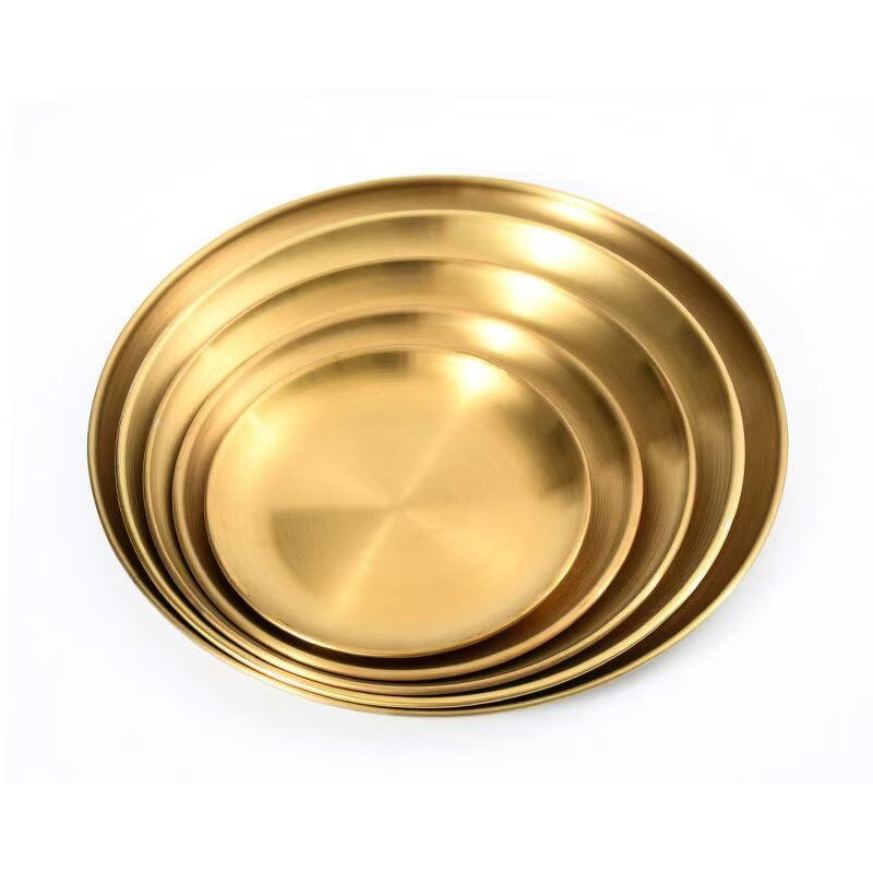Gold Serving Tray Manufacturer - OEM Luxury Stainless Steel Round Dinner Plate